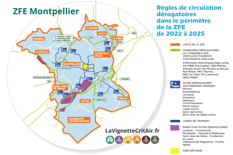 Zone ZFE Montpellier 2024 : carte, dérogations, Pass, surprime Crit'Air